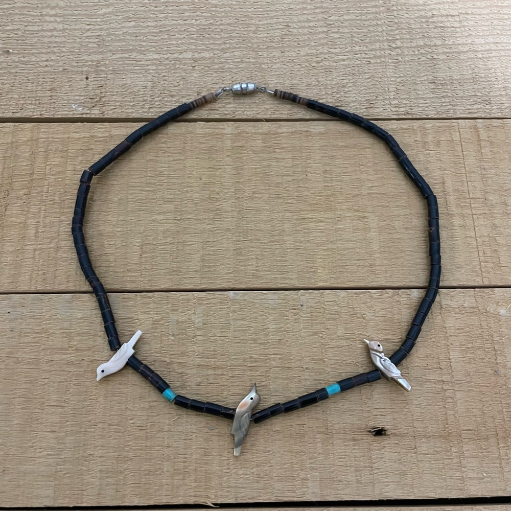 Native American Beaded Shell Bird Necklace